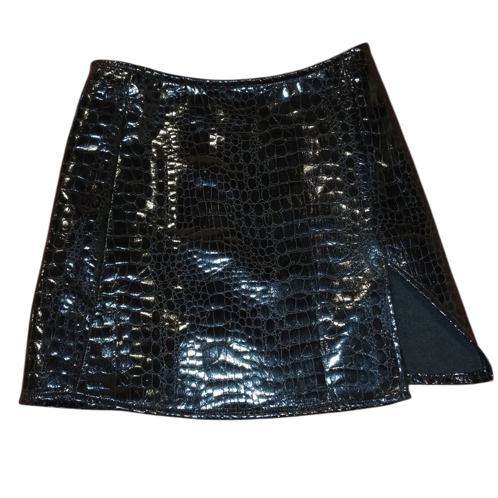 Motel Rocks Shiny Black Croc Mini Skirt